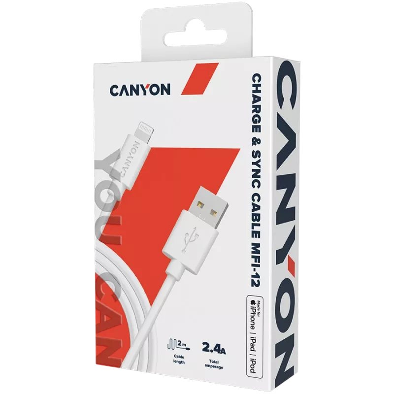 CANYON MFI-12 USB-A to Lightning Cable 2m White