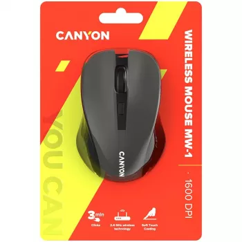 CANYON MW-1 Wireless Optical Mouse - 2.4 GHz, 1600 DPI, Grey