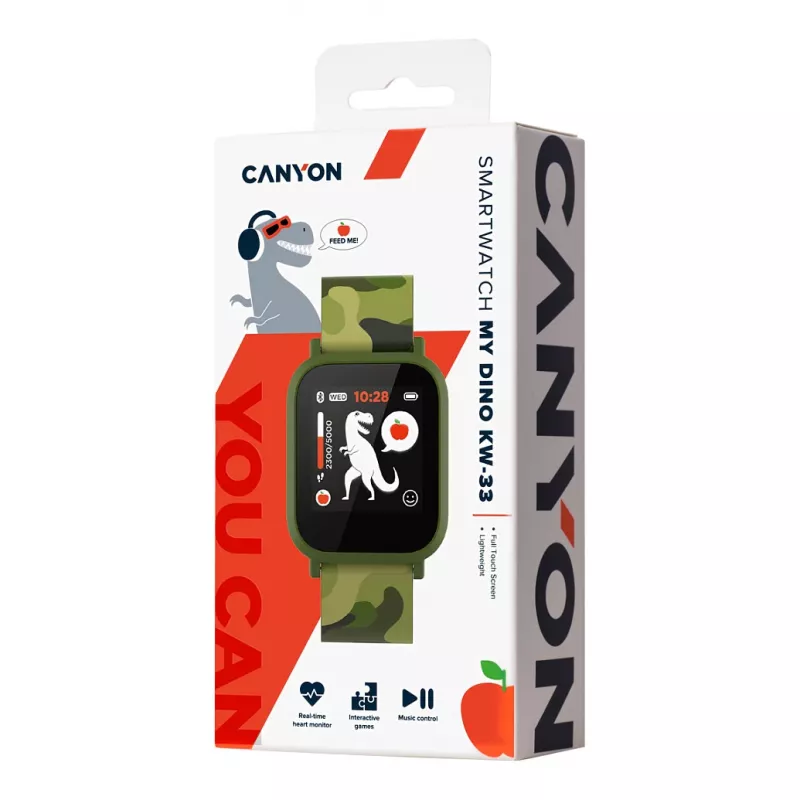 CANYON My Dino KW-33 Teenager Smart Watch, 1.3 inch IPS Full Touch Screen, Green Plastic Body, IP68 Waterproof, BT 5.0