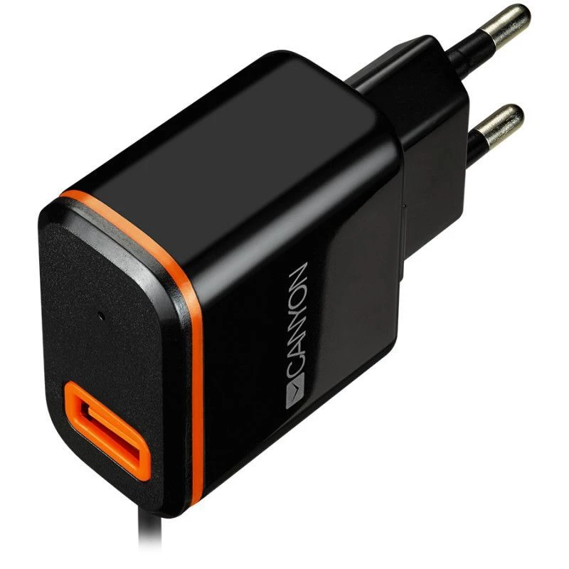 Canyon Wall Charger with USB Type-C Cable, 2.1A, Black