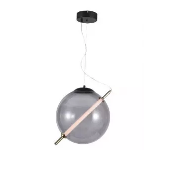 Cara 20cm Smoked Glass Pendant Lamp with Black Metal Frame, E27, Dimmable