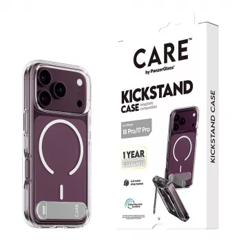 CARE by PanzerGlass Kickstand Case Transparent with White MagSafe for iPhone 17 Pro