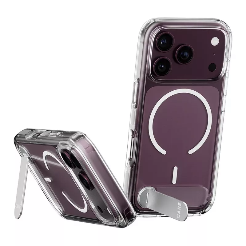 CARE by PanzerGlass Kickstand Case Transparent with White MagSafe for iPhone 17 Pro