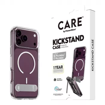 CARE by PanzerGlass Kickstand Case Transparent with White MagSafe for iPhone 17 Pro Max