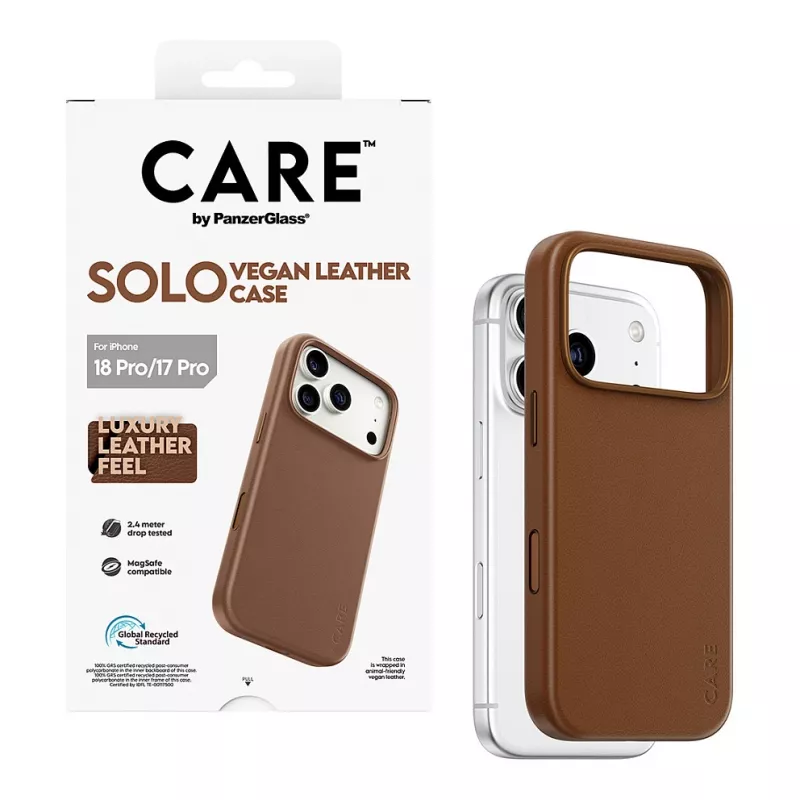 CARE by PanzerGlass Solo Vegan Leather Case Brown with MagSafe for iPhone 17 Pro