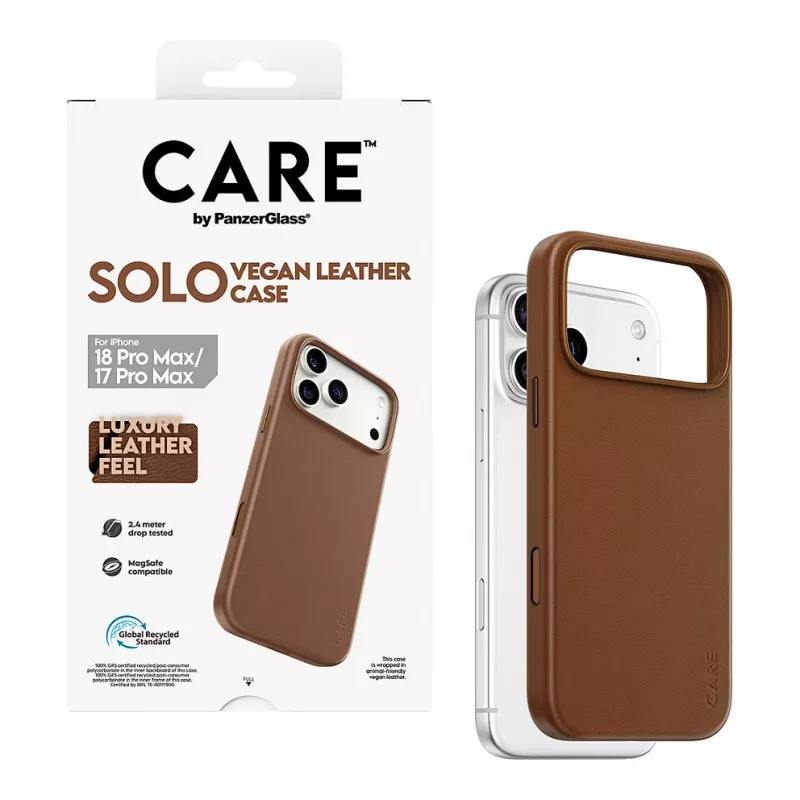 CARE by PanzerGlass Solo Vegan Leather Case Brown with MagSafe for iPhone 17 Pro Max