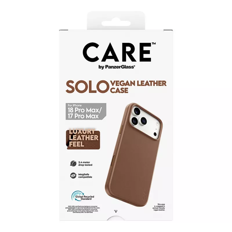 CARE by PanzerGlass Solo Vegan Leather Case Brown with MagSafe for iPhone 17 Pro Max