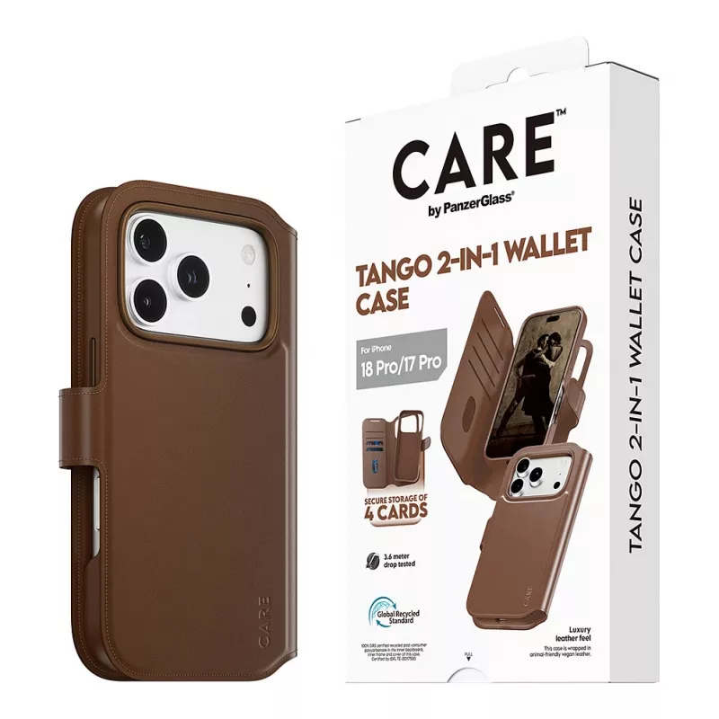 CARE by PanzerGlass Tango 2-in-1 Wallet Case Brown with MagSafe for iPhone 17 Pro