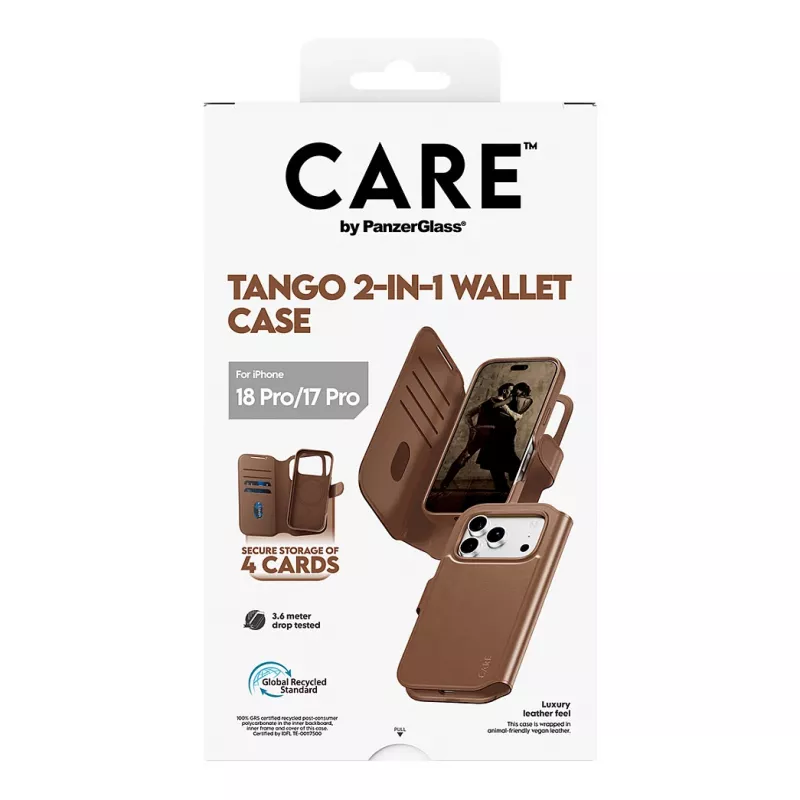 CARE by PanzerGlass Tango 2-in-1 Wallet Case Brown with MagSafe for iPhone 17 Pro