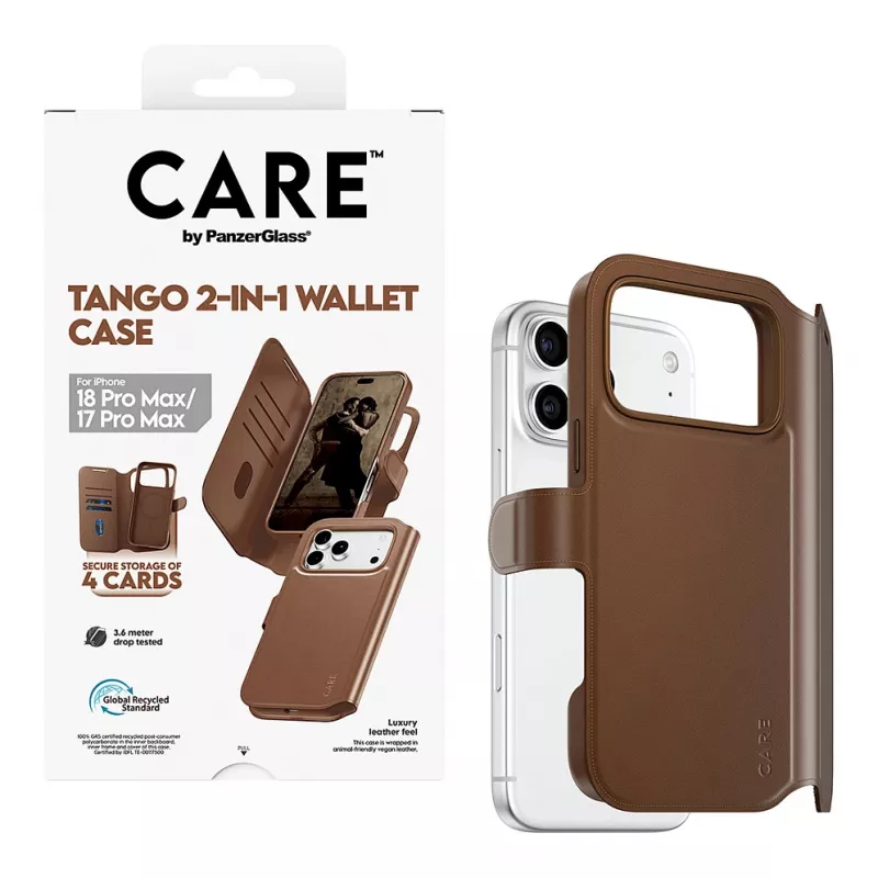 CARE by PanzerGlass Tango 2-in-1 Wallet Case Brown with MagSafe for iPhone 17 Pro Max