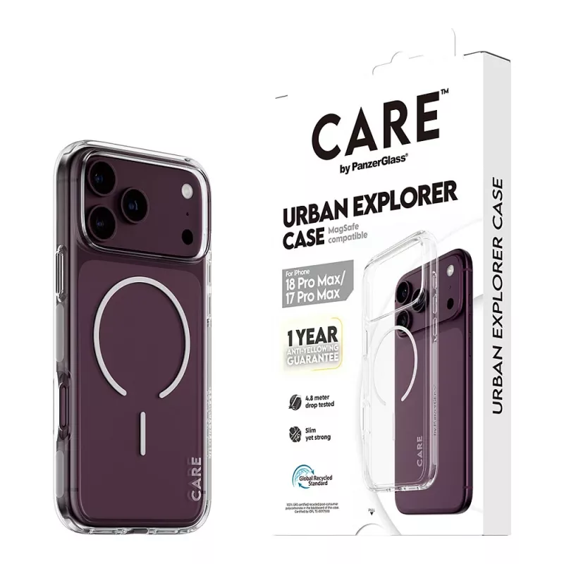 CARE by PanzerGlass Urban Explorer Case Transparent with White MagSafe for iPhone 17 Pro Max
