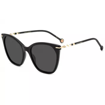 Carolina Herrera HER0091S807 Women's Cat Eye Sunglasses - Black Acetate Frame, Grey Polycarbonate Lenses, UV400 Protection
