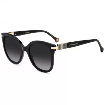 CAROLINA HERRERA HER0134S807 Women's Sunglasses - Black Acetate Frame, Grey Polycarbonate Lenses, 55/21/145 mm