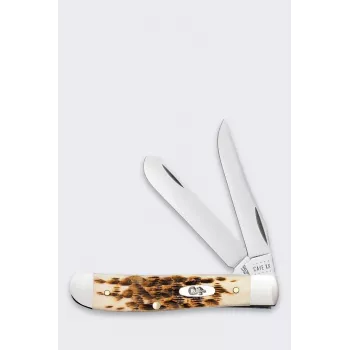 Case Mini Trapper SS Amber Bone Knife - 2-Blade Folding Pocket Knife, Tru-Sharp Stainless Steel, Genuine Amber Bone Handle, Slipjoint, USA