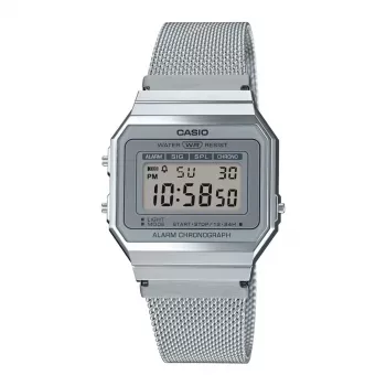 CASIO A700WM-7A Unisex Digital Watch - 37.4mm Silver Milanese Mesh