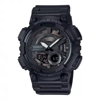CASIO AEQ-110W-1B Men's Quartz Analog-Digital Watch, 52.2 mm, Black Resin
