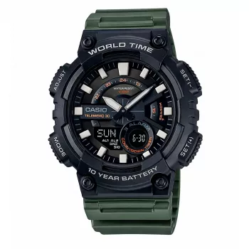 CASIO AEQ-110W-3A Men's Analog-Digital Watch, 52.2mm, Green Resin Band