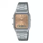 CASIO AQ-230A-4A Unisex Analog-Digital Watch, 38.8mm, Silver-tone Case, Red Dial, Stainless Steel Band