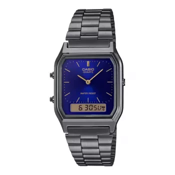 CASIO AQ-230GG-2A Unisex Analog-Digital Quartz Watch, 38.8mm, Gunmetal Grey Stainless Steel Band, Blue Dial
