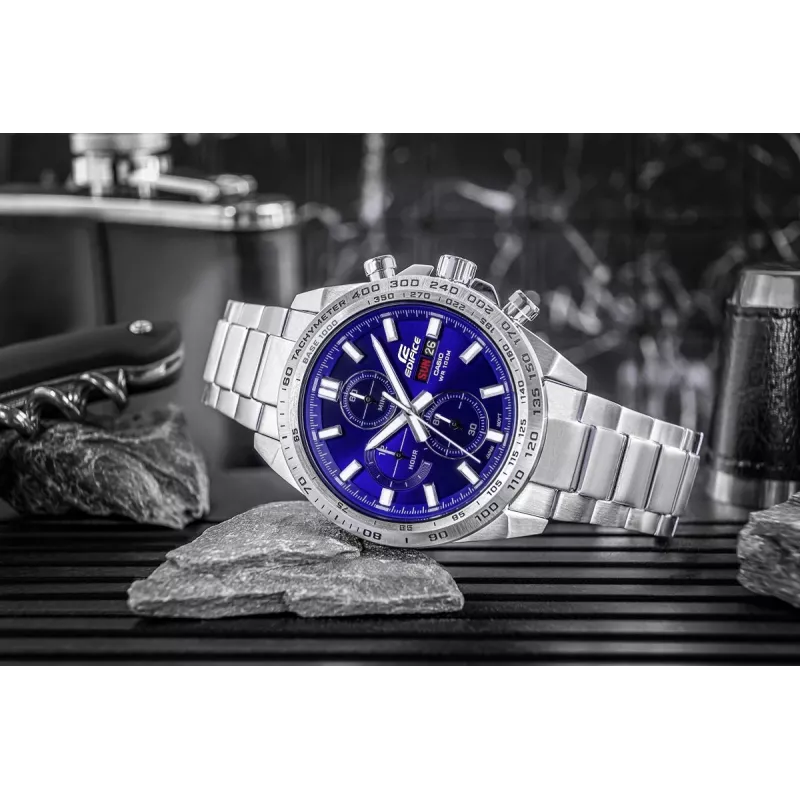 CASIO Edifice EFR-574D-2AVUEF Men's Analog Quartz Watch, 42.3 mm, Blue Dial, Stainless Steel Bracelet