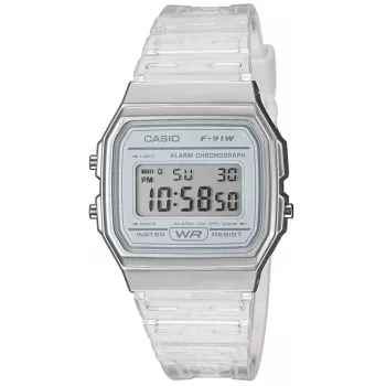 Casio F-91WS-7DF Digital Watch – Transparent White Resin Case, Unisex, Quartz, LED Backlight, Water Resistant 3 ATM