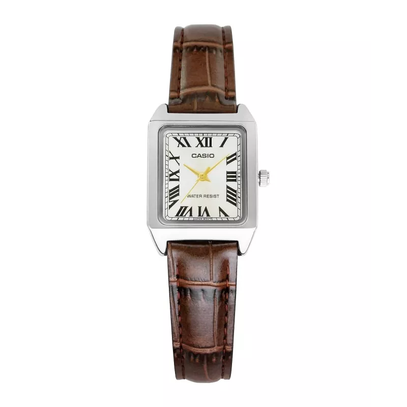 Casio LTP-V007L-9BUDF Analog Watch, Silver/Brown