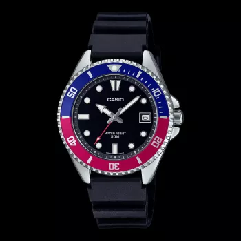 CASIO MDV-10-1A2VDF Men's Analog Quartz Watch, 38.5 mm, Black Dial, Resin Band, 200m Water Resistance