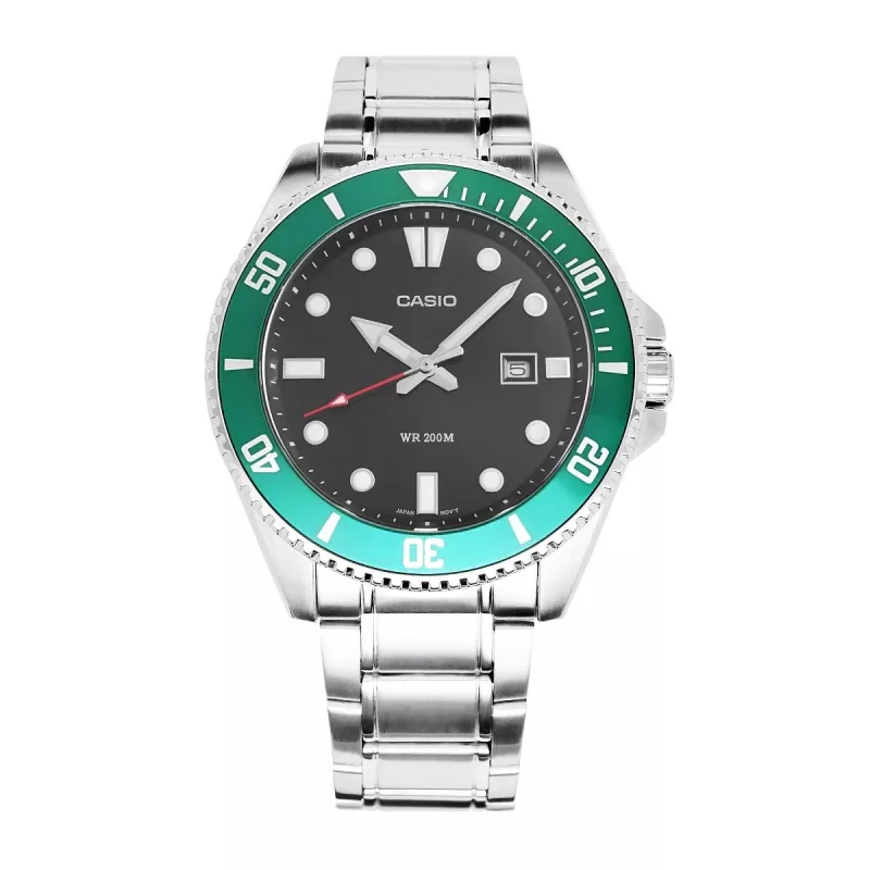 Casio MDV-107D-3AVEF Men's Analog Quartz Watch with Green Dial and Stainless Steel Bracelet, 200m Water Resistance
