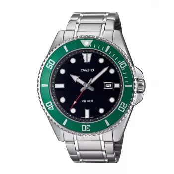 Casio MDV-107D-3AVEF Men's Analog Quartz Watch with Green Dial and Stainless Steel Bracelet, 200m Water Resistance
