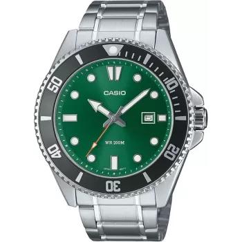 CASIO MDV107D3A2VDF Men's Analog Quartz Watch, 42mm Stainless Steel, Green Dial, 200m Water Resistance