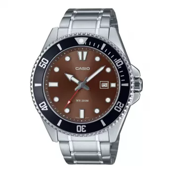 CASIO MDV107D5AVDF Men's Analog Quartz Watch, 42 mm, Brown Dial, Silver Stainless Steel Band