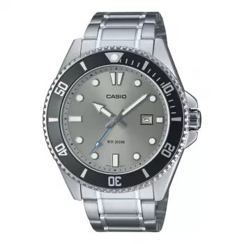 CASIO MDV107D8AVDF Men's Analog Quartz Watch, 49.5mm Stainless Steel, Black Dial