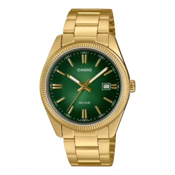 Casio Men's MTP-1302PGC-3AVEF Analog Quartz Watch, Gold-Tone Stainless Steel Bracelet with Green Dial