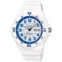 CASIO MRW200HC7B2VD Men's Analog Quartz Watch with Day-Date Display, 100m Water Resistance, Resin Band, White Dial, Blue/Red Bezel
