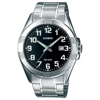 CASIO MTP-1308D-1B Men's Analog Quartz Watch Stainless Steel 43.5 mm Black Dial Date Display