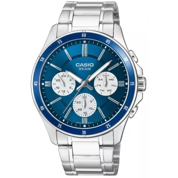 Casio MTP-1374D-2A3 Men's Analog Quartz Watch with Stainless Steel Band, Blue Dial, Day-Date, 50m Water Resistance
