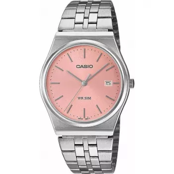 Casio MTP-B145D-4AVEF Men's Analog Quartz Watch with Stainless Steel Band, Salmon Pink Dial, Silver Case, 50m Water Resistance