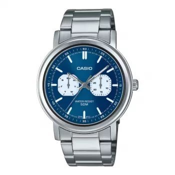 CASIO MTP-E335D-2E1VD Men's Analog Quartz Watch, Blue Dial, Stainless Steel Bracelet, 47.6mm