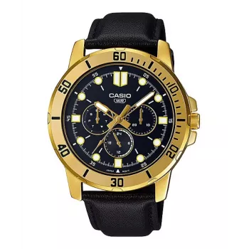CASIO MTPVD300GL1EU Men's Analog Quartz Watch 45mm Gold-Tone Stainless Steel Black Leather