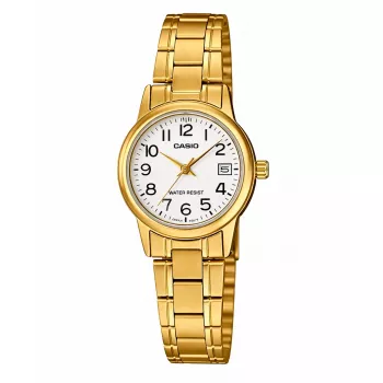 CASIO Women's LTP-V002G-7B2 Analog Quartz Watch, 31mm Gold Ion-Plated Stainless Steel Case, Silver Dial, Bracelet