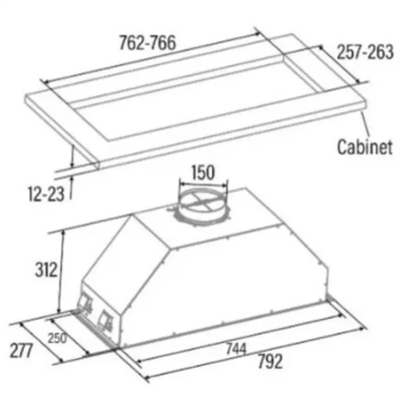 CATA GT-PLUS 75 X /M Canopy Cooker Hood – Stainless Steel, 645 m³/h, Energy Class C, EcoLed, Mechanical Control