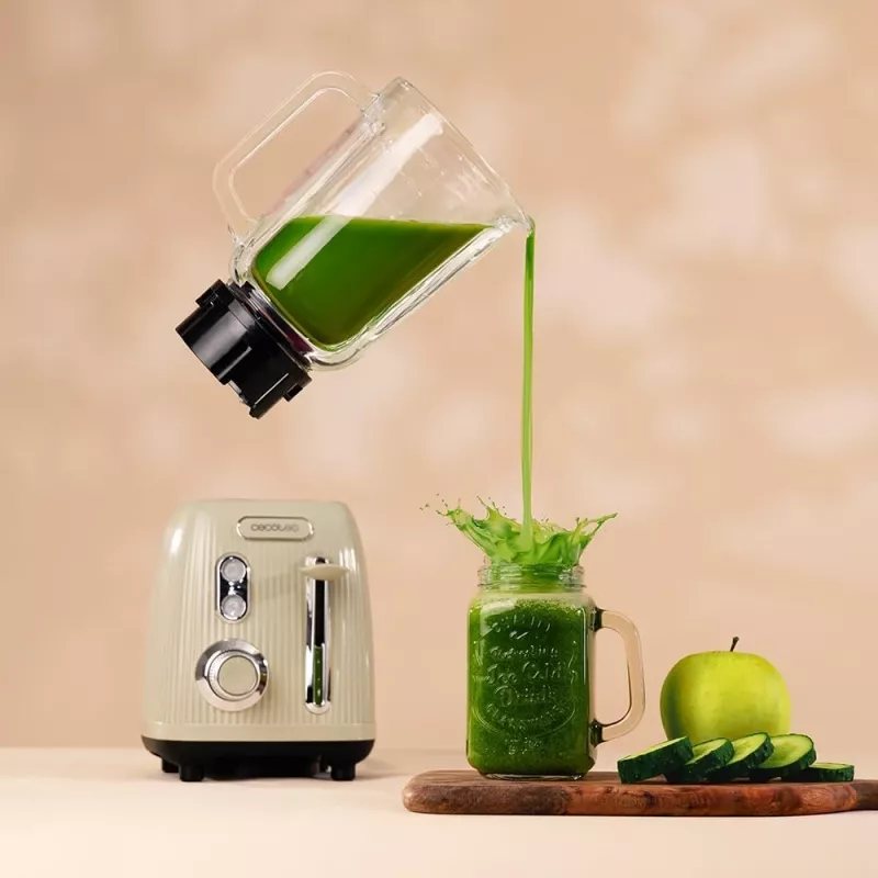 Cecotec Blender Power Black Titanium RetroGreen, 1200 W, 1.5 L Glass Jar, Green