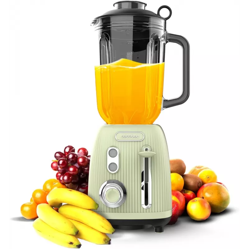 Cecotec Blender Power Black Titanium RetroGreen, 1200 W, 1.5 L Glass Jar, Green