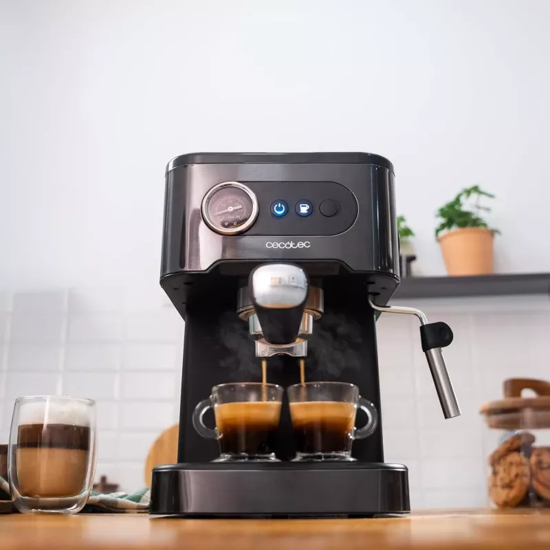 Cecotec Power Espresso 20 Pro Latte Coffee Machine, 20 Bar Pump Pressure, Built-in Milk Frother, Semi-Automatic, Black, 1350 W