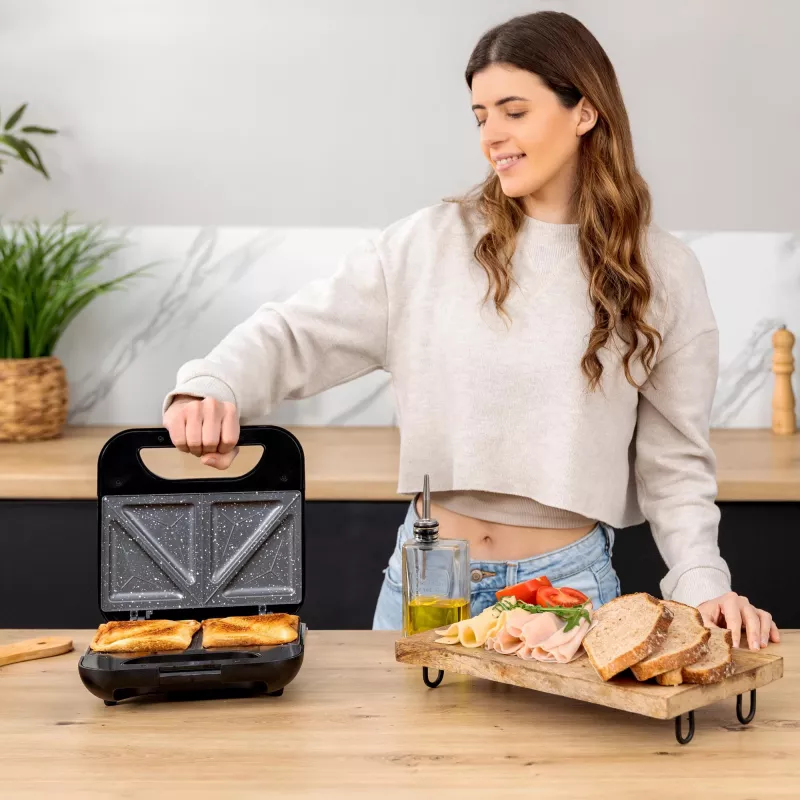 CECOTEC Rock'nToast Classic+ Sandwich Maker (Stainless Steel/Black, 800 W, for 2 Persons)