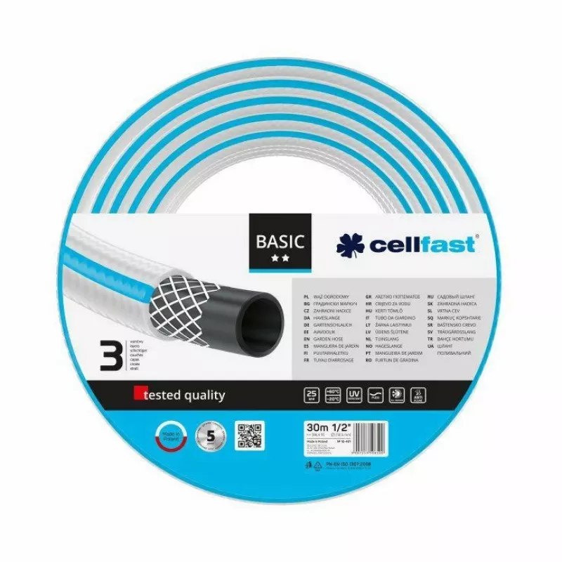 CELLFAST 10-421 PLUS 30 m 1/2 inch 3-Layer PVC Garden Hose Below Ground Blue/White