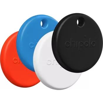 Chipolo POP – Bluetooth Tracker with Replaceable Battery for iOS & Android, 4-Pack - Black, White, Red, Blue