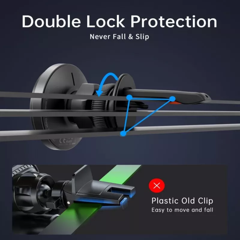 CHOETECH T204-F Magnetic Car Holder with 15W Wireless Charging - Black