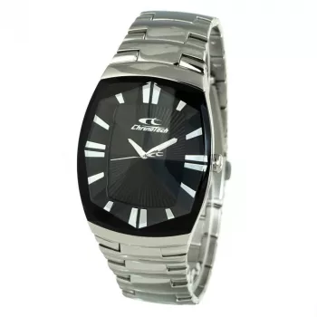 CHRONOTECH CT7065M-02M Men's Analog Quartz Watch 36mm Stainless Steel Black Dial Silver Bracelet