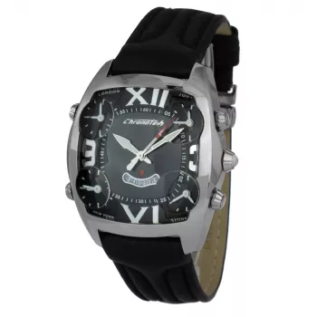 CHRONOTECH MAN CT7677M-02 Analog Quartz Watch 45mm Black Dial Leather Strap